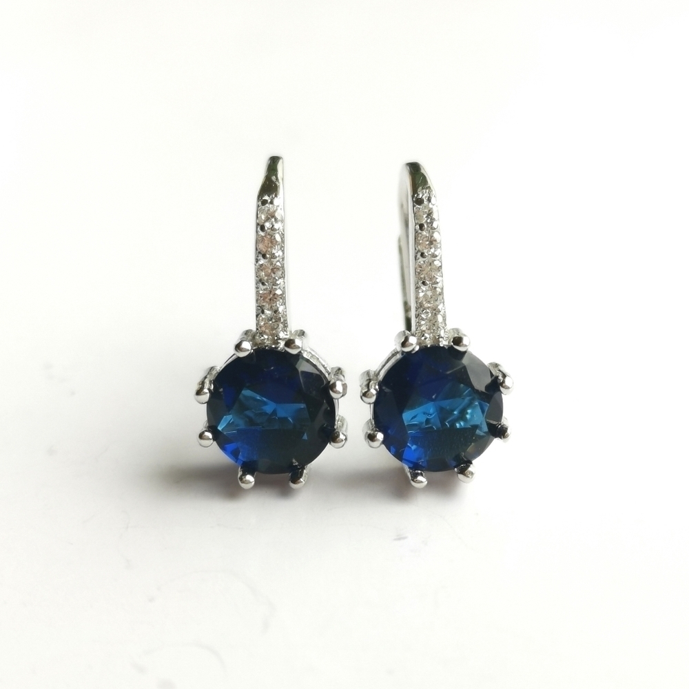 Sterling Silver sapphire cz drop lever back earrings 🆕